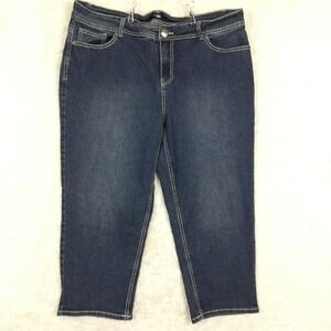 Roz & Ali Womens Jeans Capri Blue Denim Flap Pocket High Rise Medium Plus 18